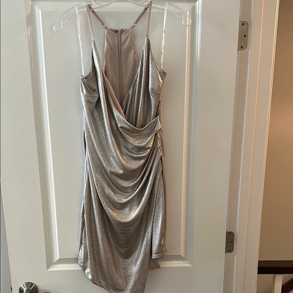Lulu’s Love and Luster Silver Ruched Bodycon Dress- NWOT